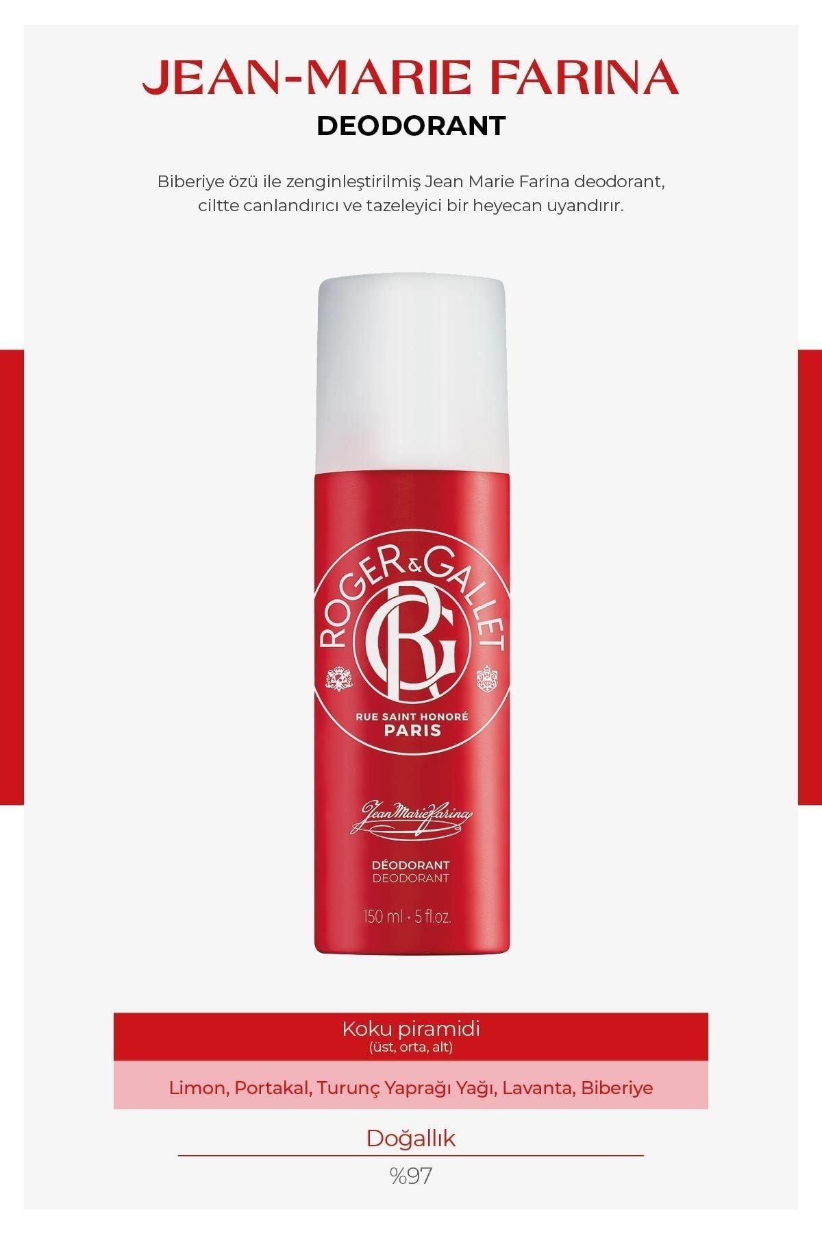 Roger&Gallet Jean-marie Farina Turunç Yaprağı Yağı, Lavanta, Limon Ve Biberiye Özü Içeren Deodorant 150ml