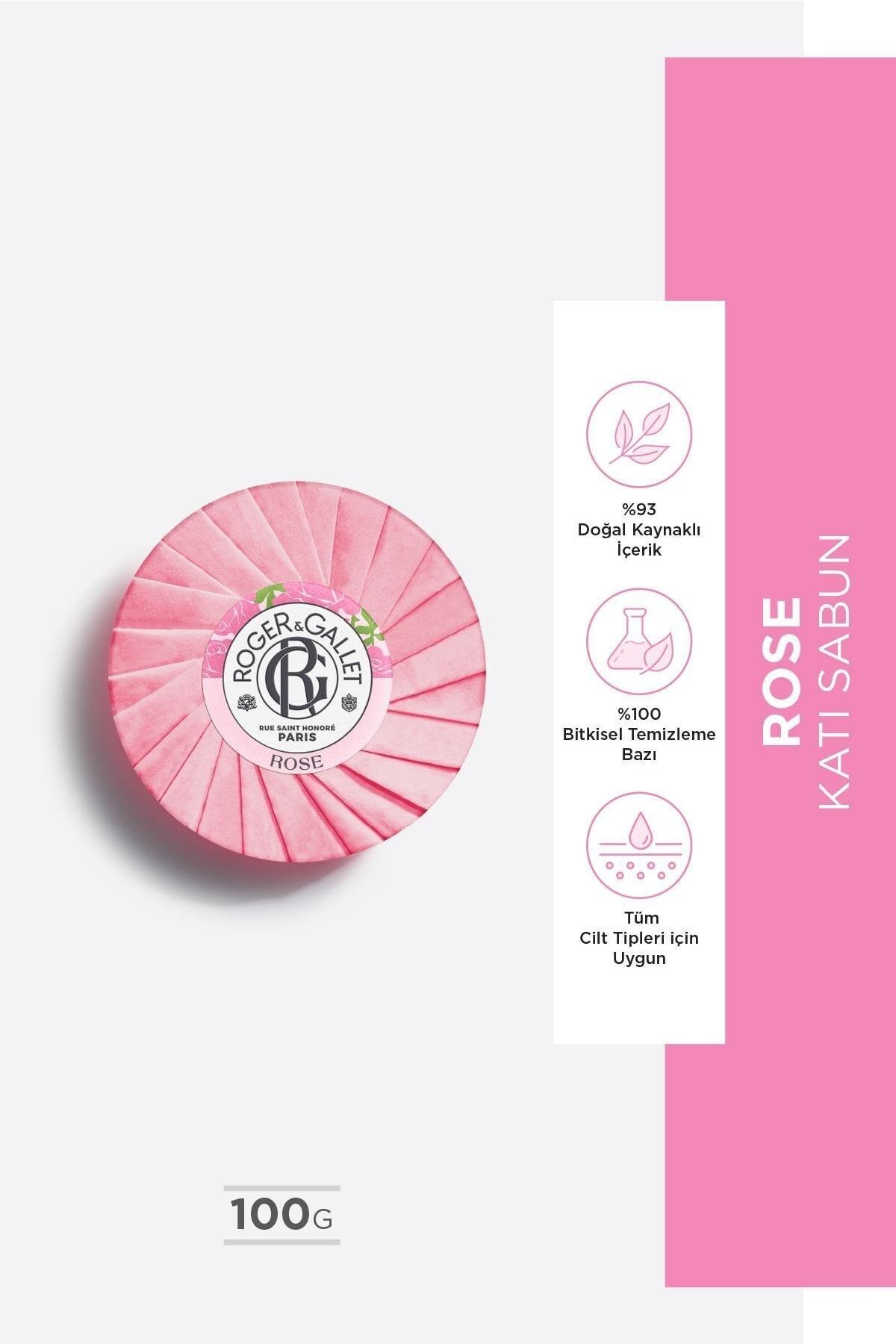 Roger&Gallet Rose Bitkisel, Mandalina, Gül Özlü, Canlandırıcı, Parfümlü Katı Sabun 100gr