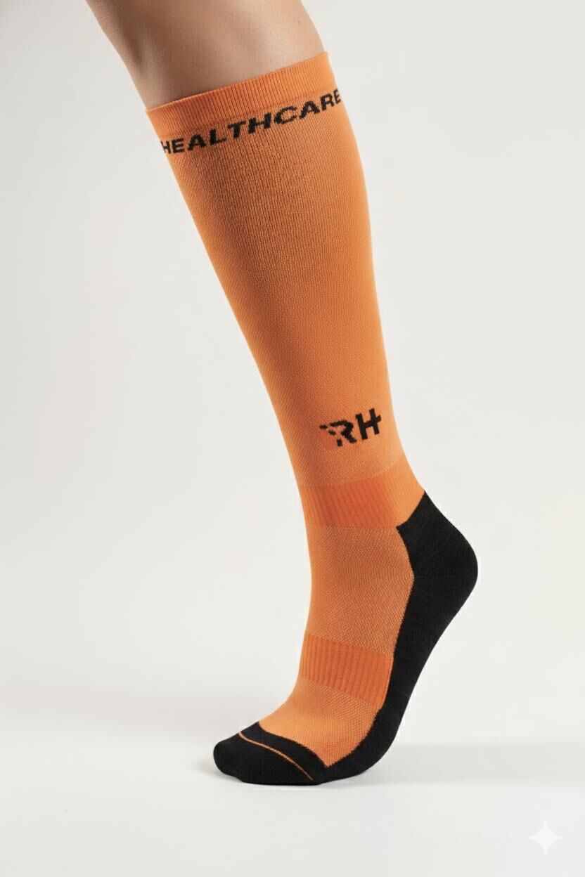 Rider Healthcare ProRide Gümüş İplikli+Havlu Uzun Çorap Turuncu Siyah