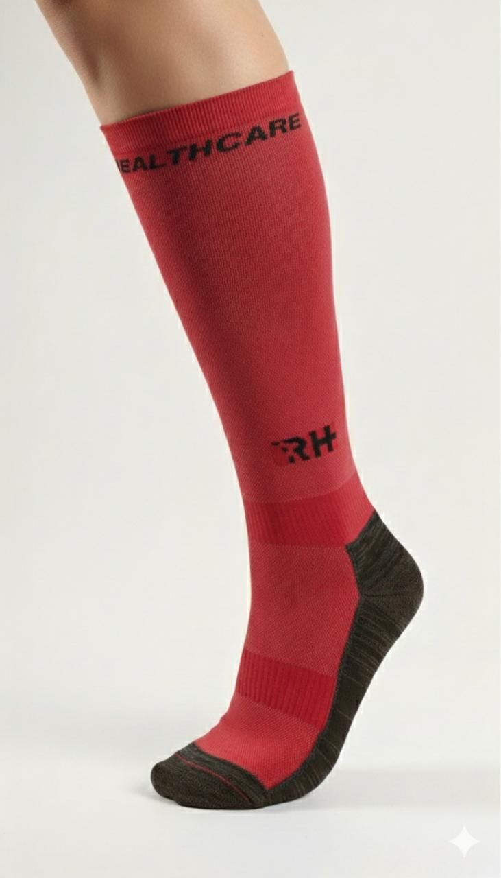 Rider Healthcare ProRide Gümüş İplikli+Havlu Uzun Çorap Kırmızı Siyah