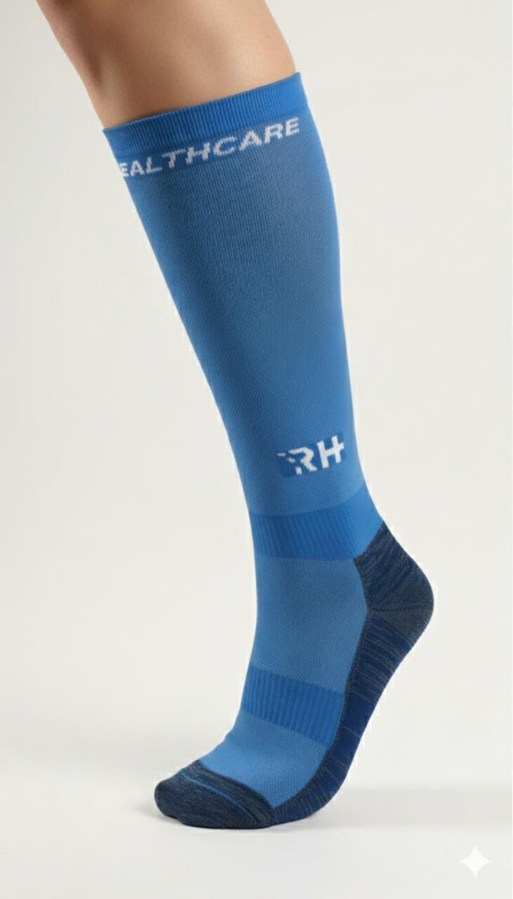Rider Healthcare ProRide Gümüş İplikli+Havlu Uzun Çorap Mavi Beyaz