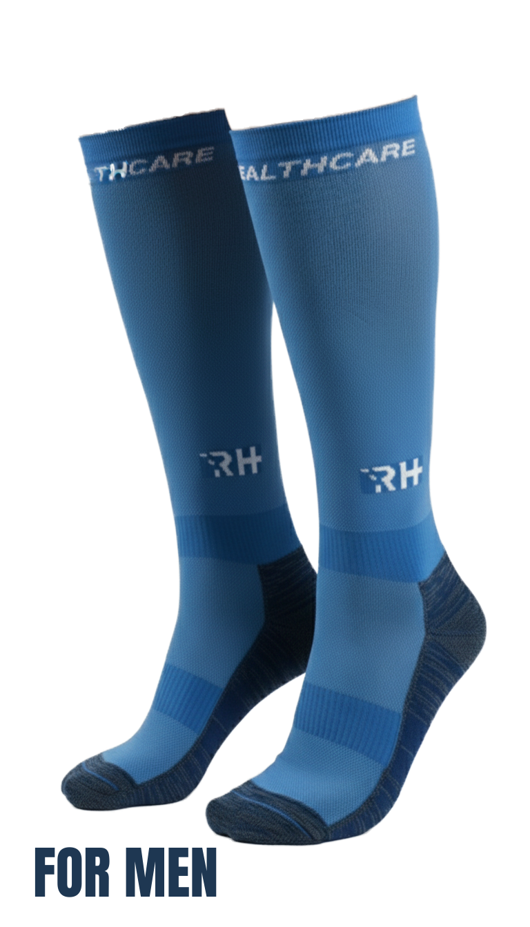 Rider Healthcare ProRide Gümüş İplikli+Havlu Uzun Çorap Mavi Beyaz Men