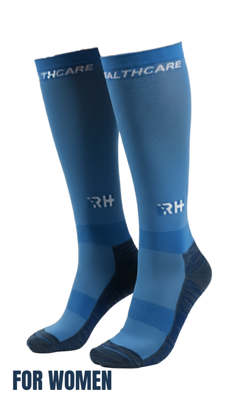Rider Healthcare ProRide Gümüş İplikli+Havlu Uzun Çorap Mavi Beyaz Women