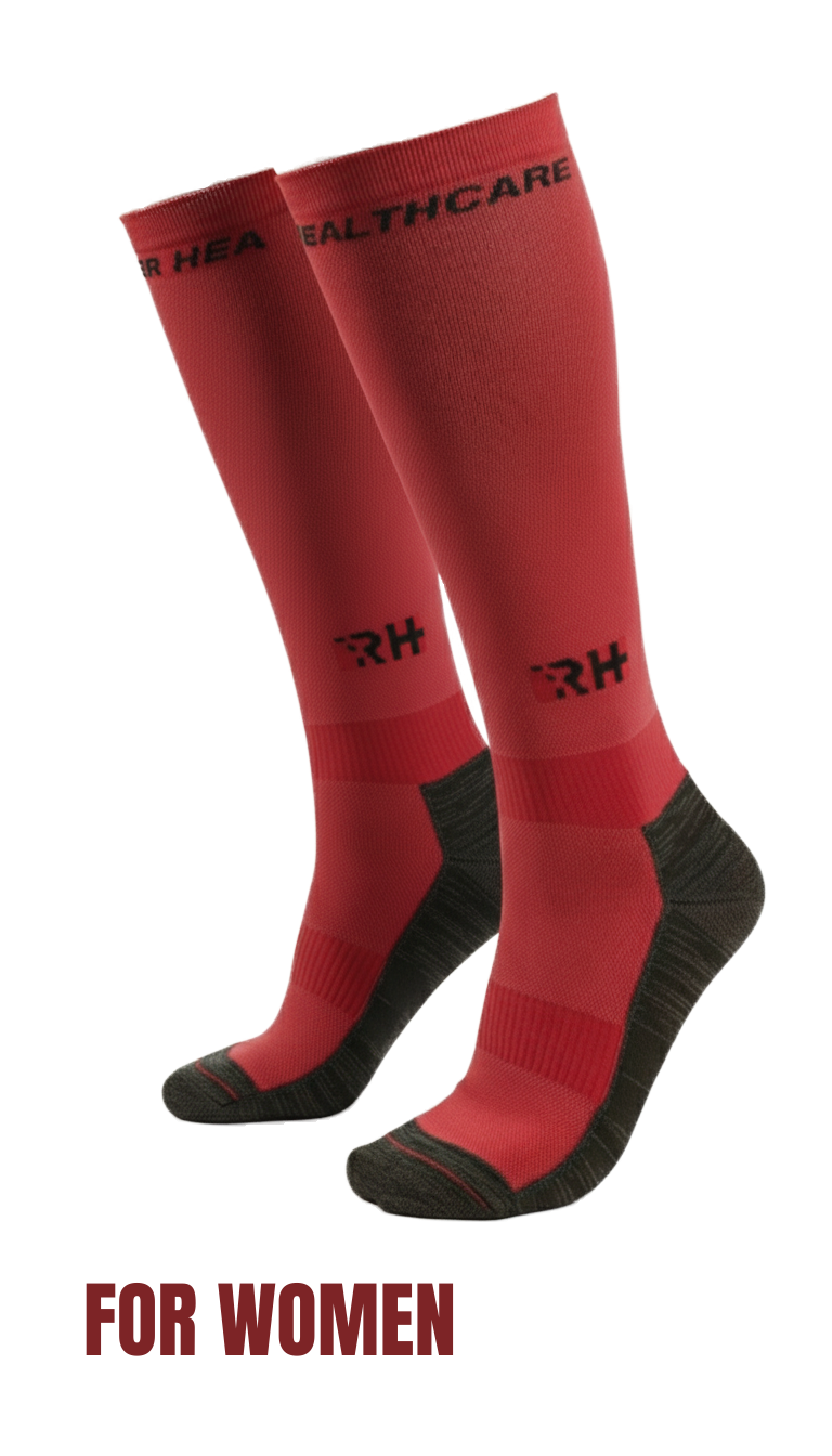 Rider Healthcare ProRide Gümüş İplikli+Havlu Uzun Çorap Kırmızı Siyah Women