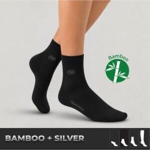 SW Bamboo+Gümüş İplikli Soket Çorap — Siyah