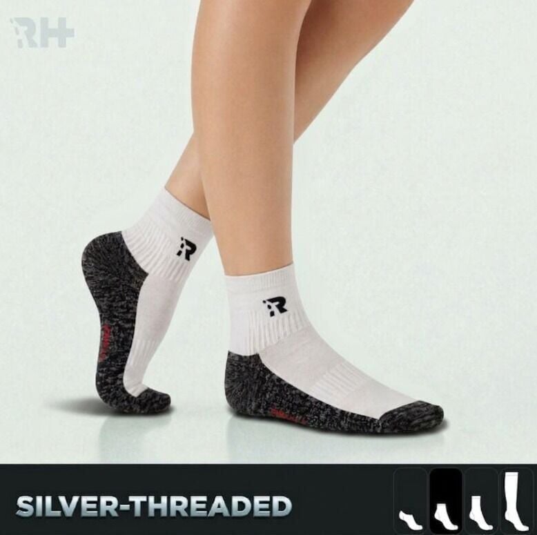Cryo Silver + Havlu Taban Kısa Gümüş İplikli Çorap — Beyaz